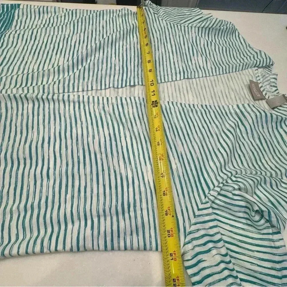 Chicos 1 Medium Green & White Stripe Open Front Cardigan Lightweight Cotton - Picture 6 of 7